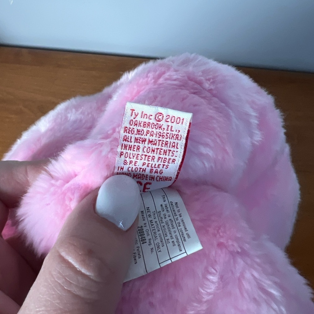 Ty Beanie Buddy “Eggs” Pink Easter Bear with Purple Ribbon 2001 Vintage Y2K - Picture 6 of 6